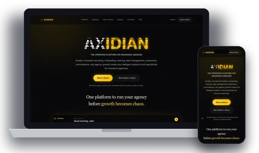 Axidian website on a laptop and a phone