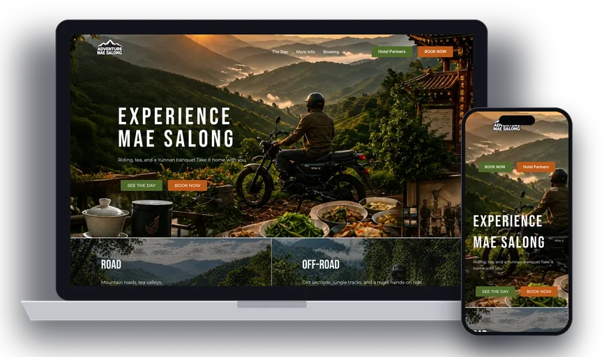 Adventure Mae Salong website on a laptop and a phone